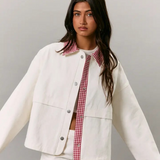 white and red gingham contrast jacket