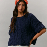 navy round neck short sleeve knit sweater