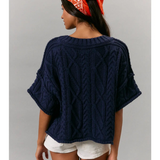 navy round neck short sleeve knit sweater