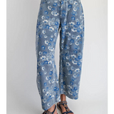denim floral barrel jeans