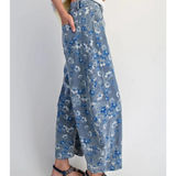 denim floral barrel jeans