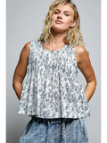 navy floral round neck sleeveless top