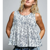 navy floral round neck sleeveless top