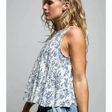 navy floral round neck sleeveless top