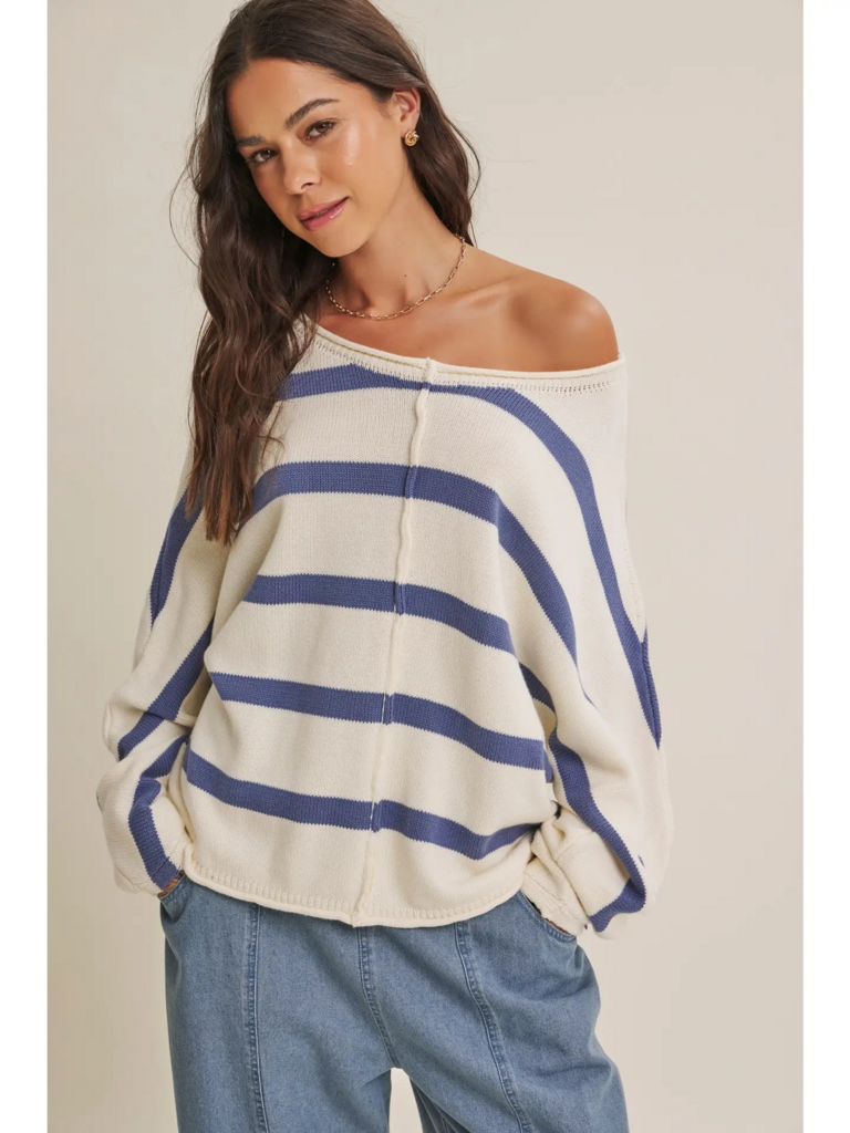 cream & denim blue stripe slouchy sweater