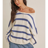cream & denim blue stripe slouchy sweater