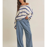 cream & denim blue stripe slouchy sweater