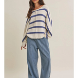 cream & denim blue stripe slouchy sweater