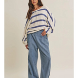 cream & denim blue stripe slouchy sweater