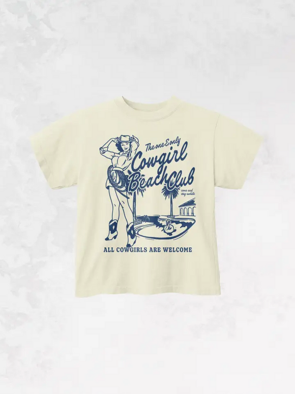 ivory cowgirl beach club kids boxy Tee