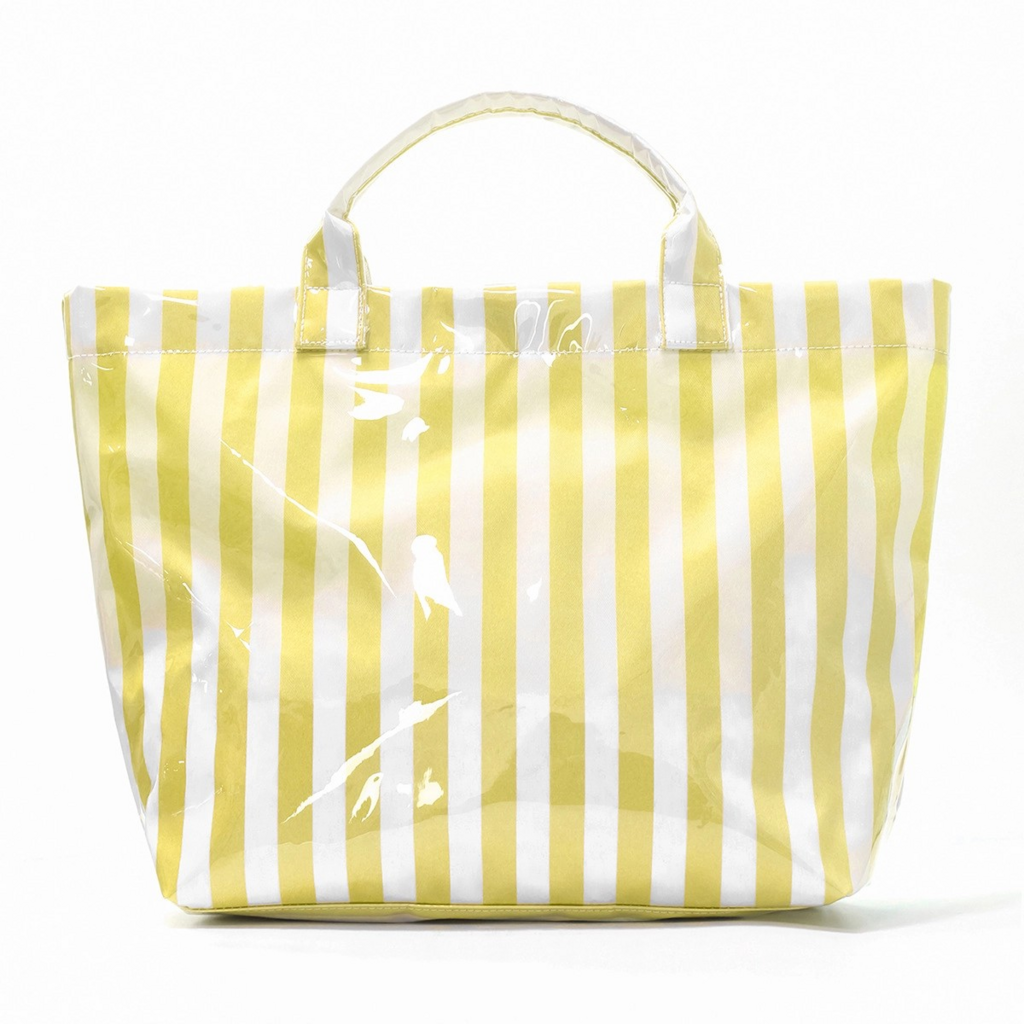 yellow color block striped waterproof tote bag