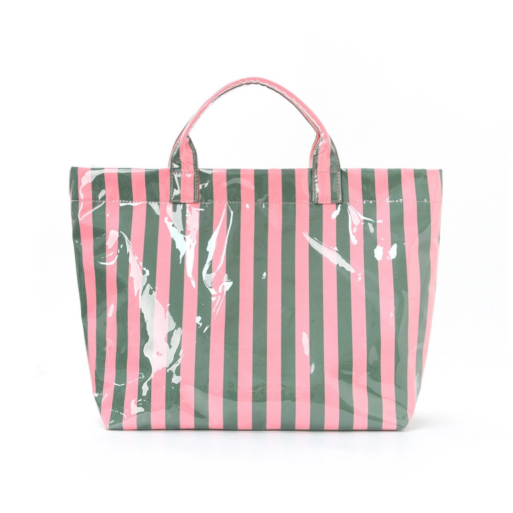 Pink & Green Color block striped waterproof tote bag