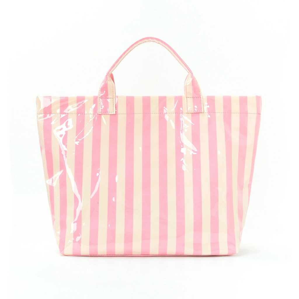 pink color block striped waterproof tote bag