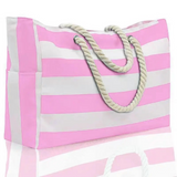 large pink striped tote bag