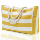 large striped yellow tote bag