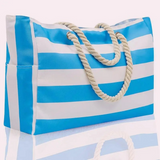 sky blue large striped tote bag