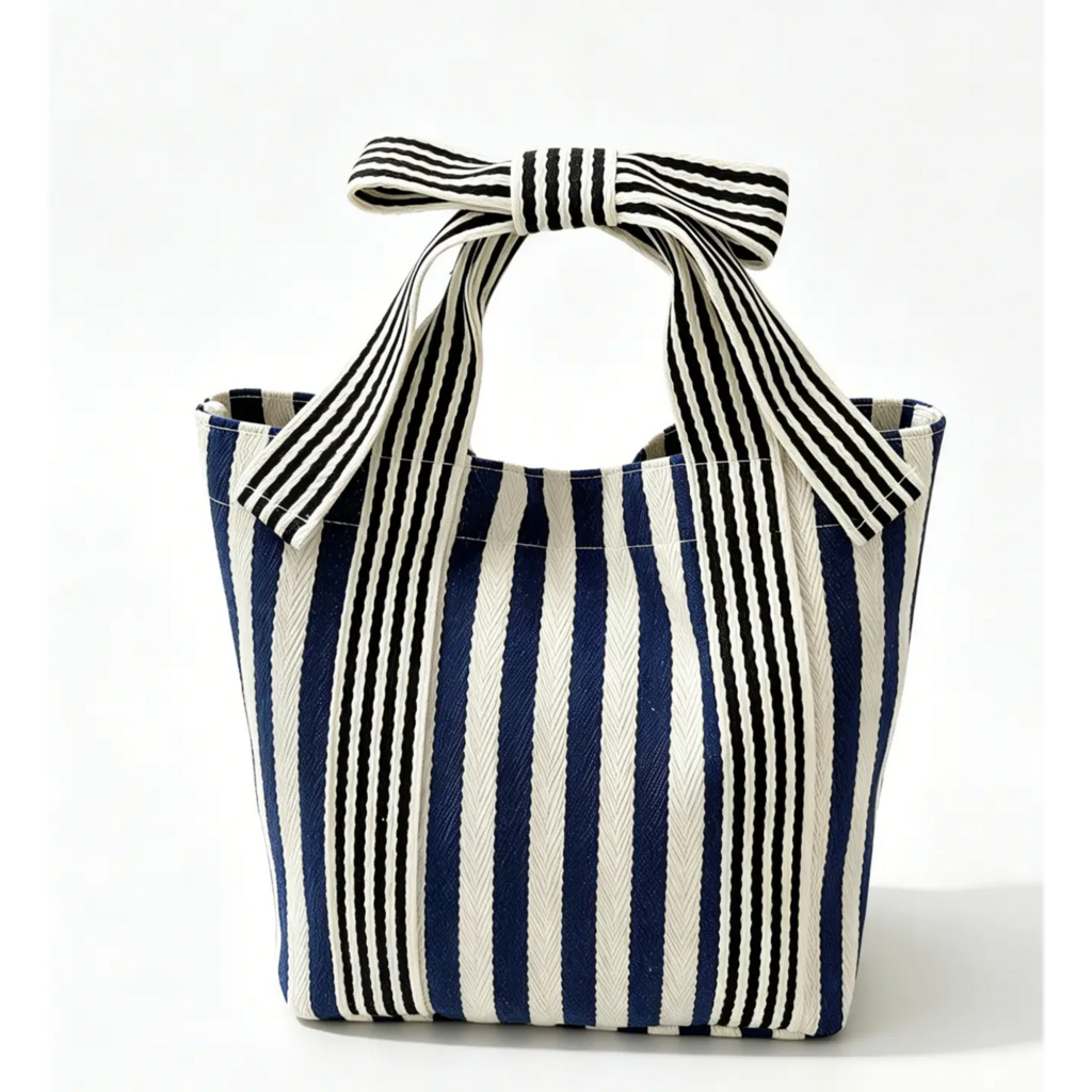 Navy Blue Striped Canvas Tote Bag