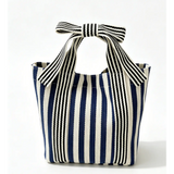 Navy Blue Striped Canvas Tote Bag