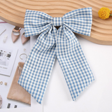 blue plaid hair bow clip