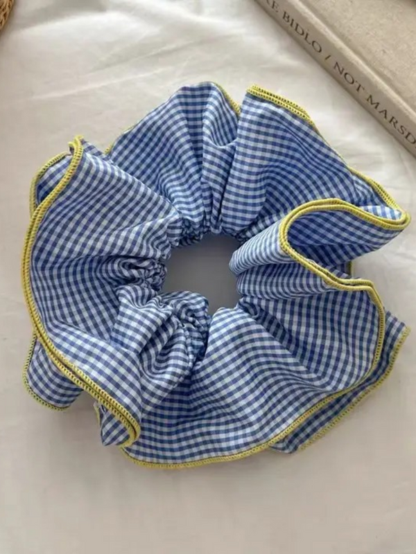 blue checkered frill oversized scrunchie
