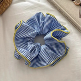 blue checkered frill oversized scrunchie