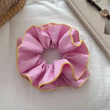 pink checkered frill oversized scrunchie