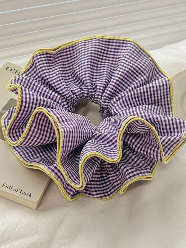 purple checkered frill oversized scrunchie