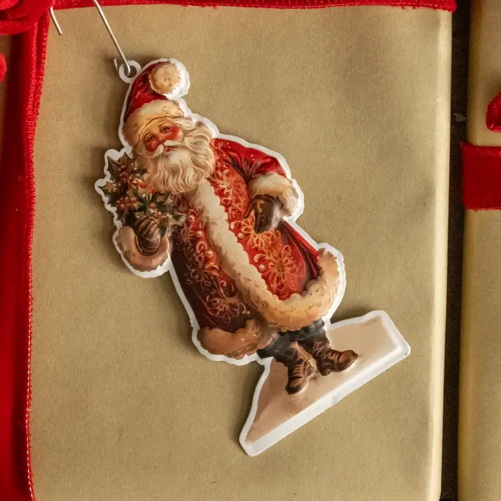 santa with holly ornament