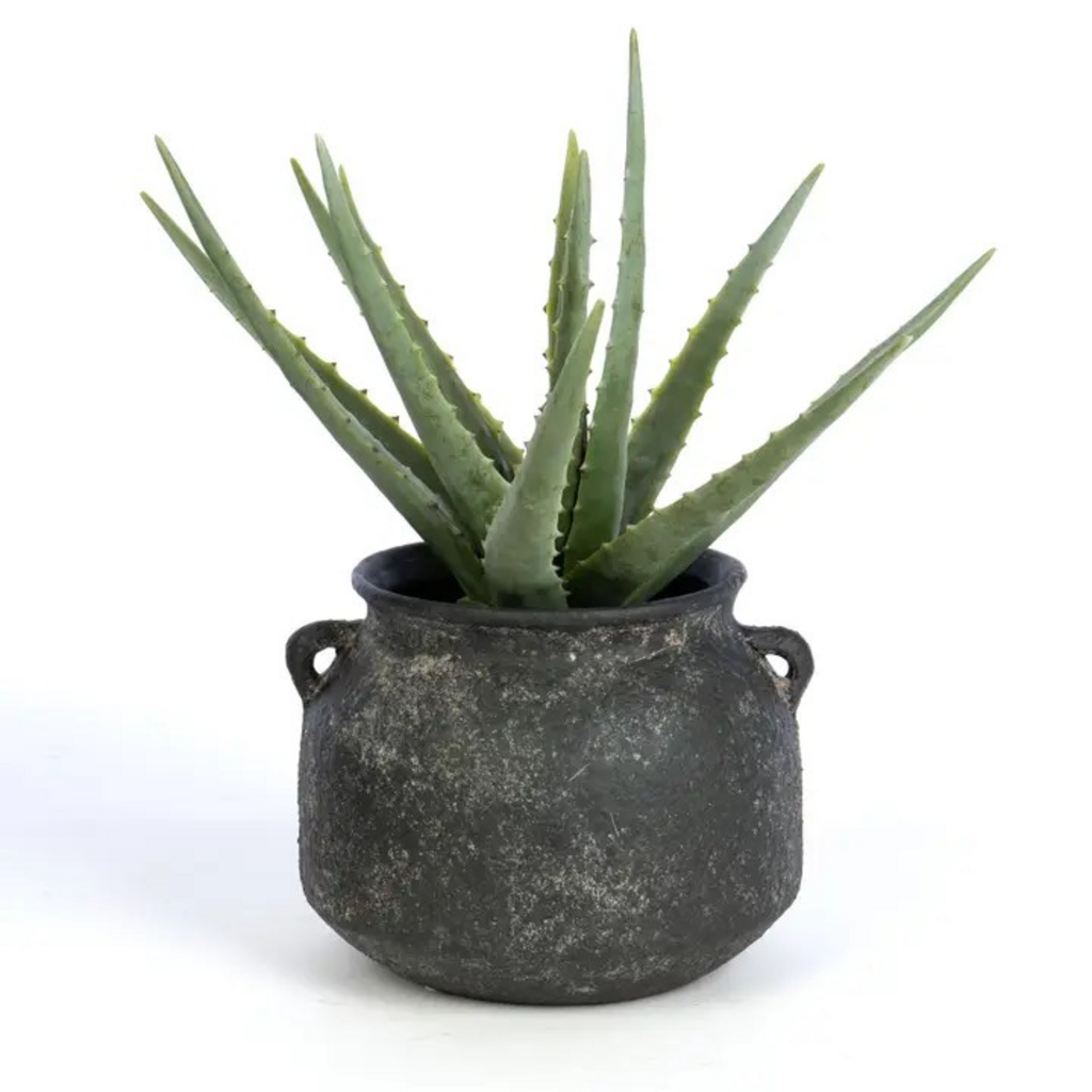 dark round terracotta vase with handles