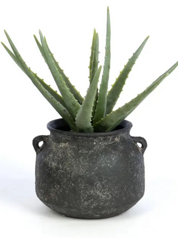 dark round terracotta vase with handles