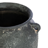 dark round terracotta vase with handles