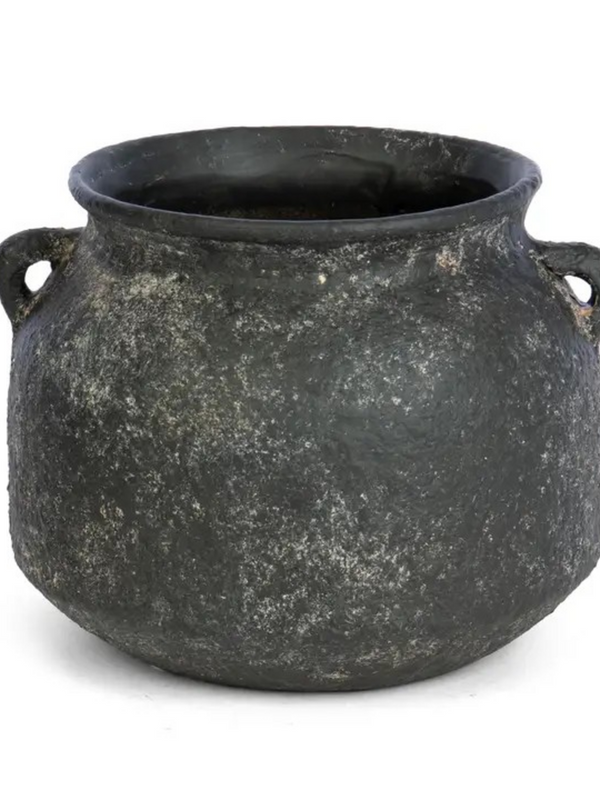 dark round terracotta vase with handles