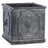 square cement planter with lion detail