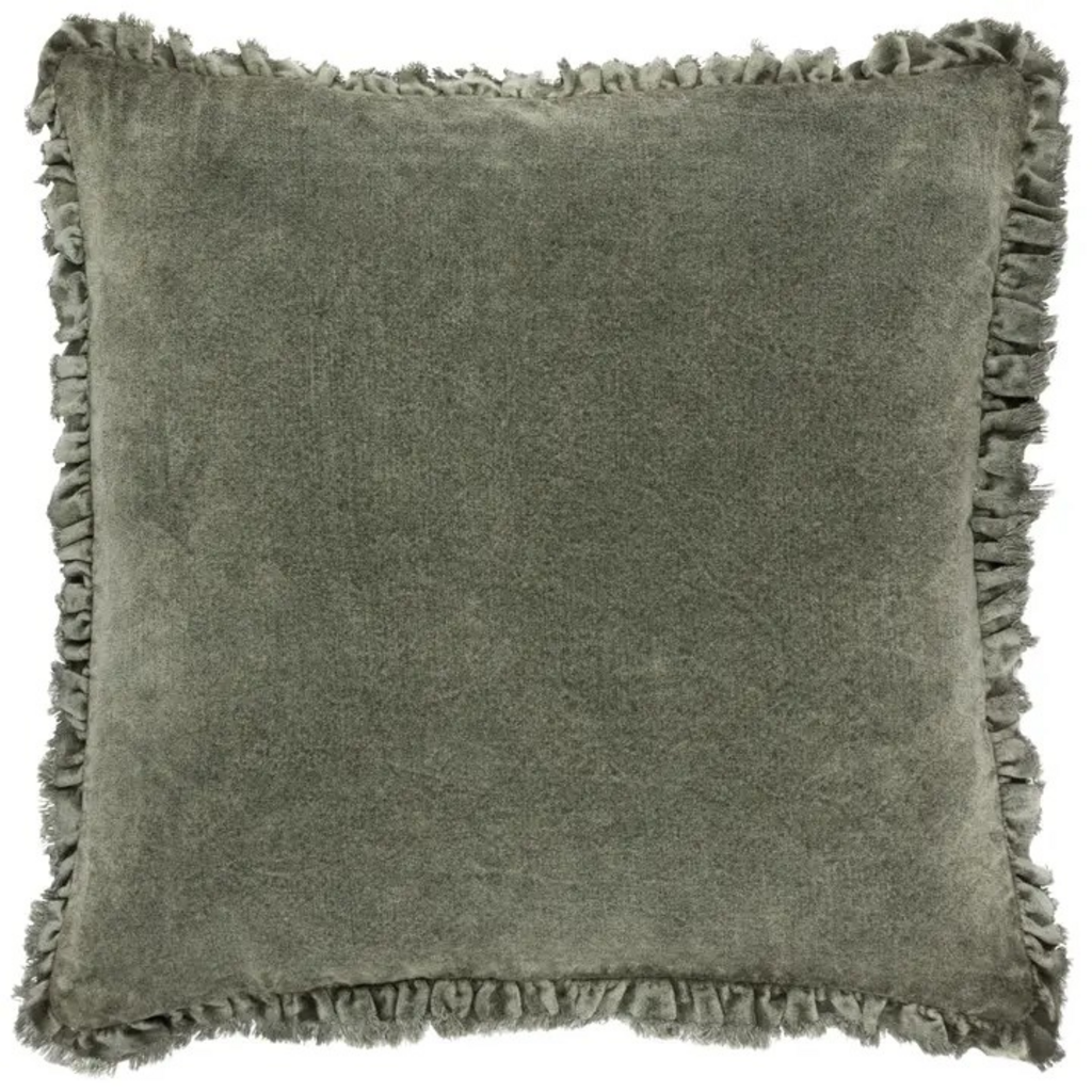 Washed Cotton Velvet Moss Cushion