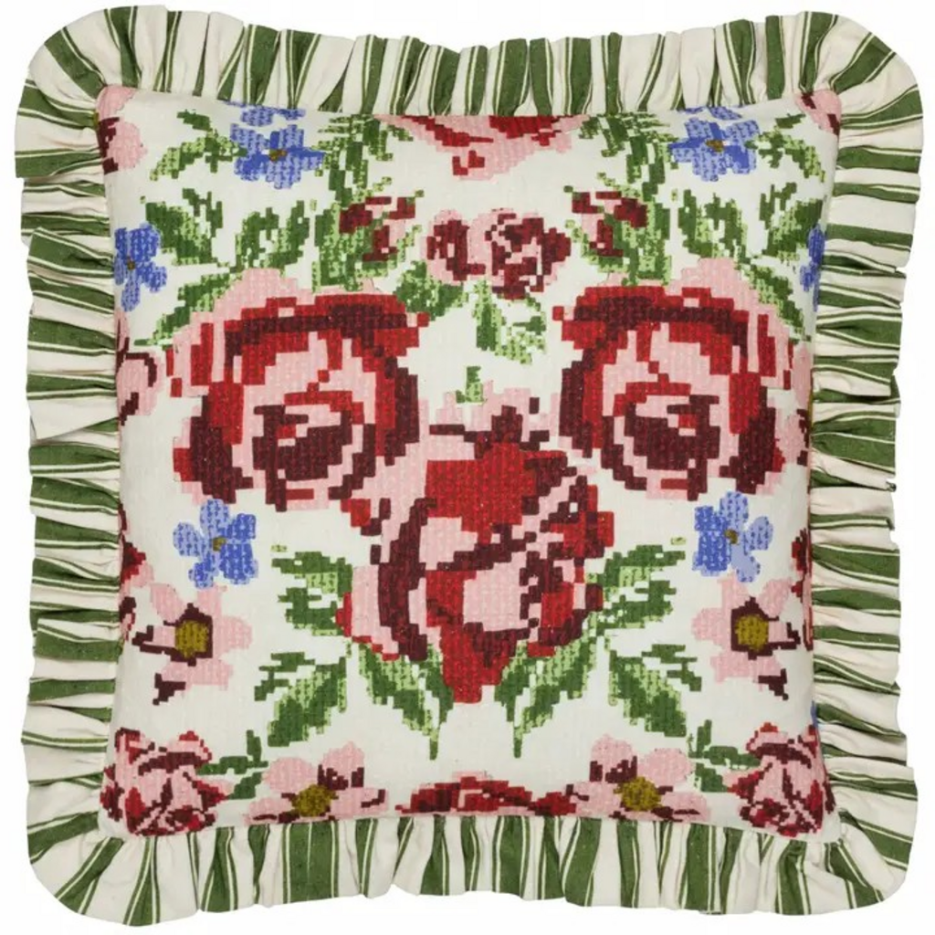Ruffled Willow Green Cotton Cushion