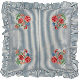 Blue Floral embroidered Ruffle Cushion