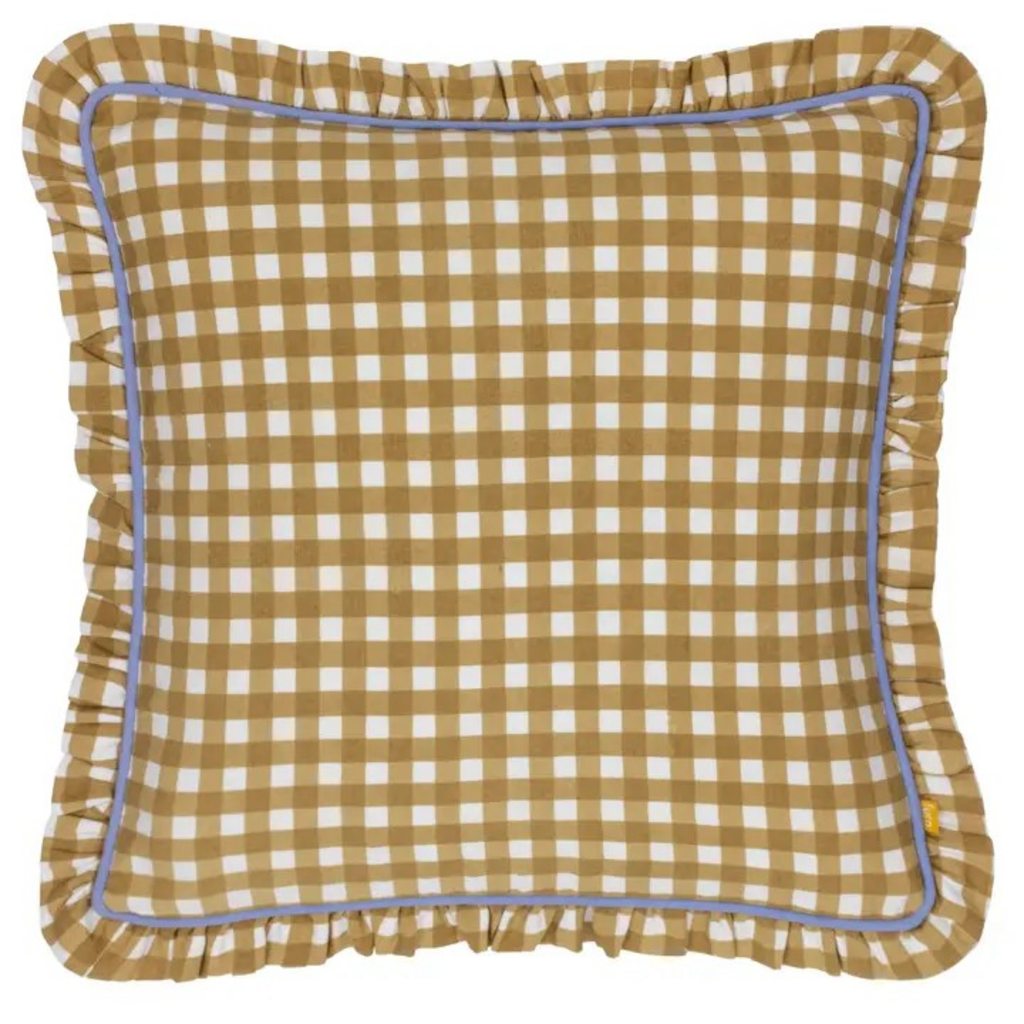 Gold Gingham Cushion with contrast piping