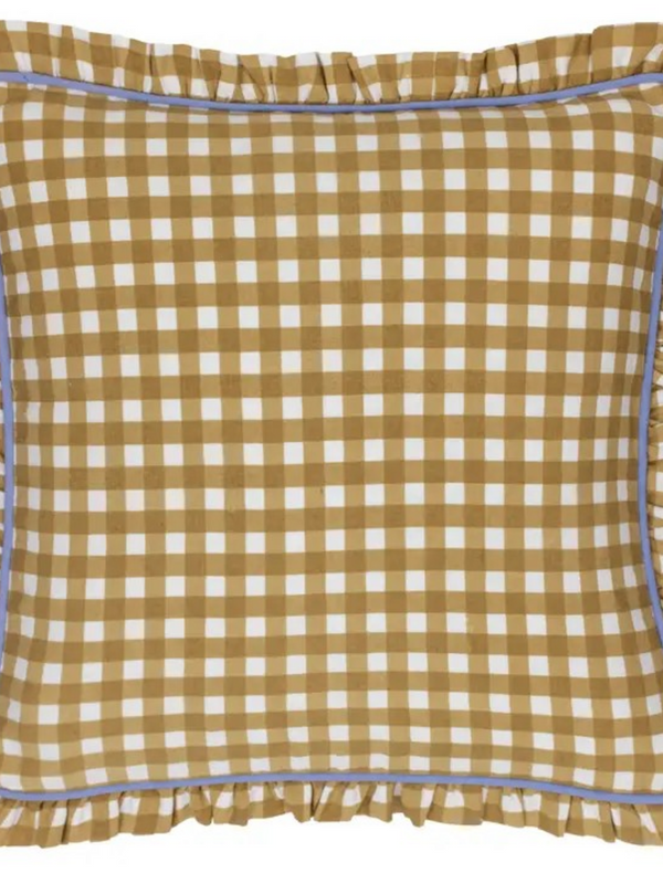Gold Gingham Cushion with contrast piping