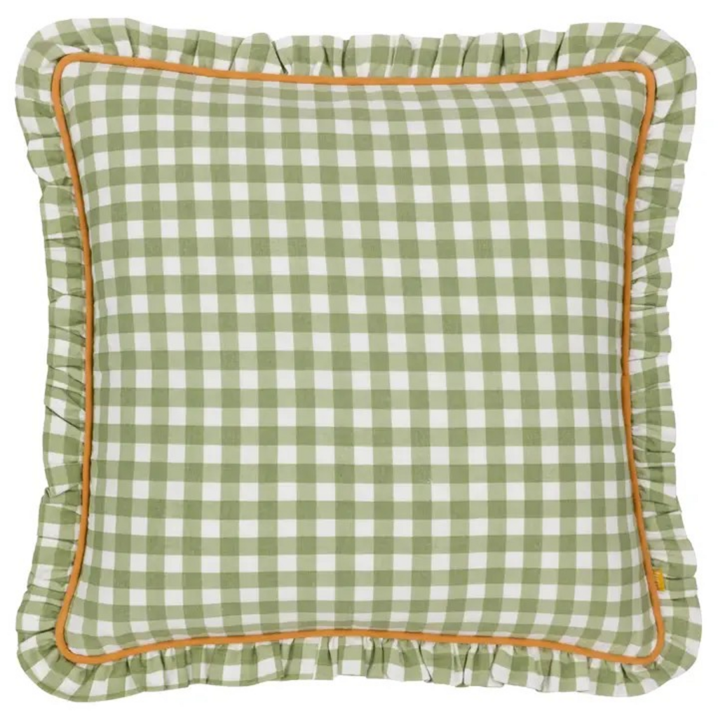 Sage Gingham Cushion with Contrast piping