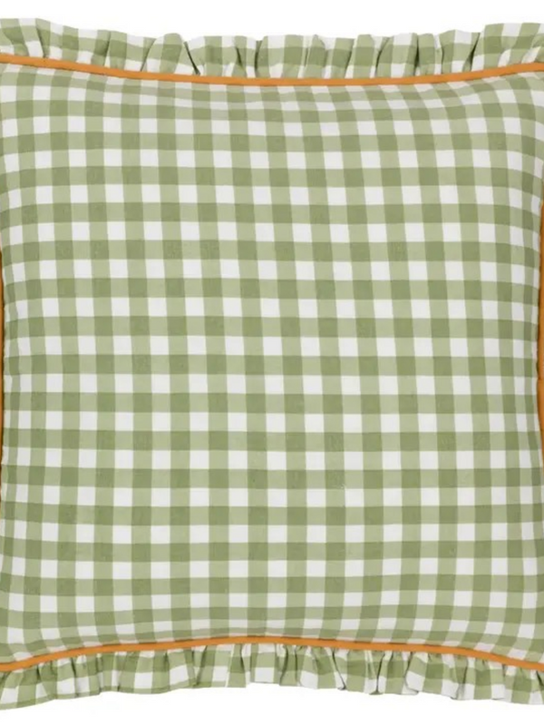 Sage Gingham Cushion with Contrast piping