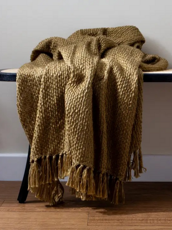 Woven Fringed Olive Throw