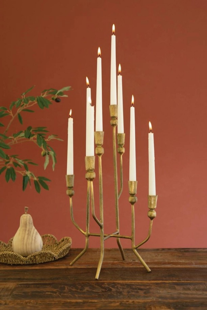 eight taper candelabra in antique brass (12x12x20.5)