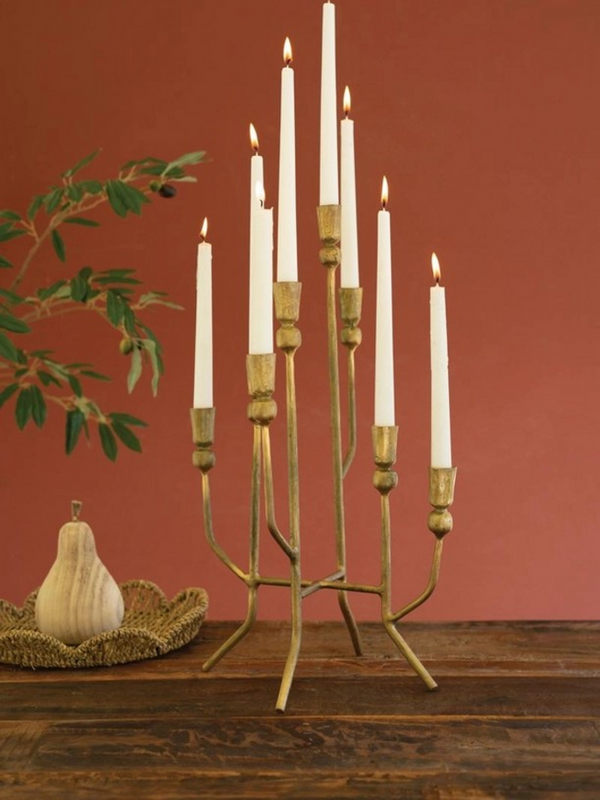 eight taper candelabra in antique brass (12x12x20.5)