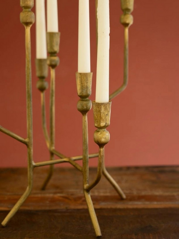 eight taper candelabra in antique brass (12x12x20.5)