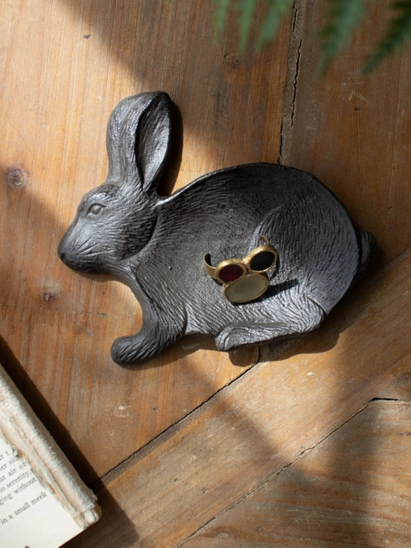 cast iron rabbit trinket dish