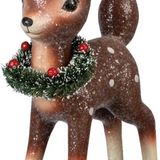 standing deer with wreath around the neck