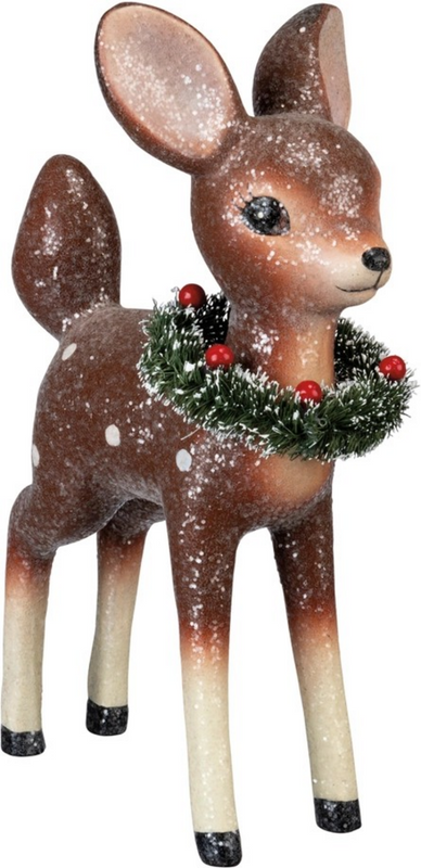 standing deer with wreath around the neck