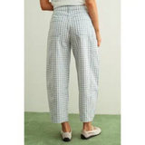 blue mini checker pattern barrel pants