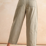 tan/brown mini checker pattern barrel pants
