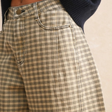 tan/brown mini checker pattern barrel pants